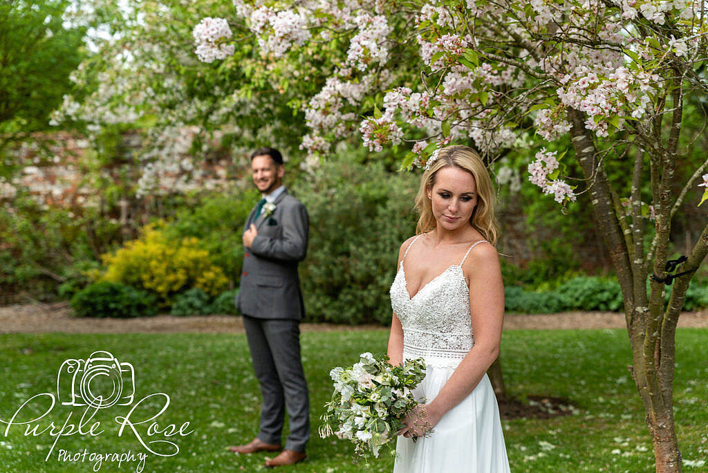 Bride looking over her shoulder