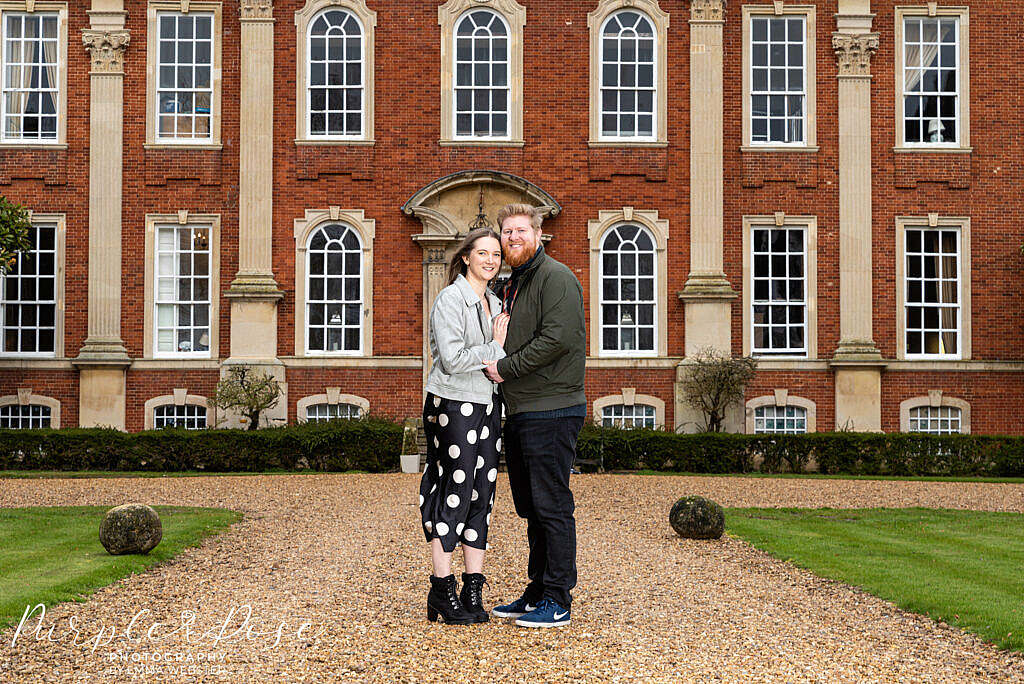 Couple standing in front of Chicheley Hall