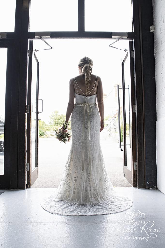 Details of the back of brides dress