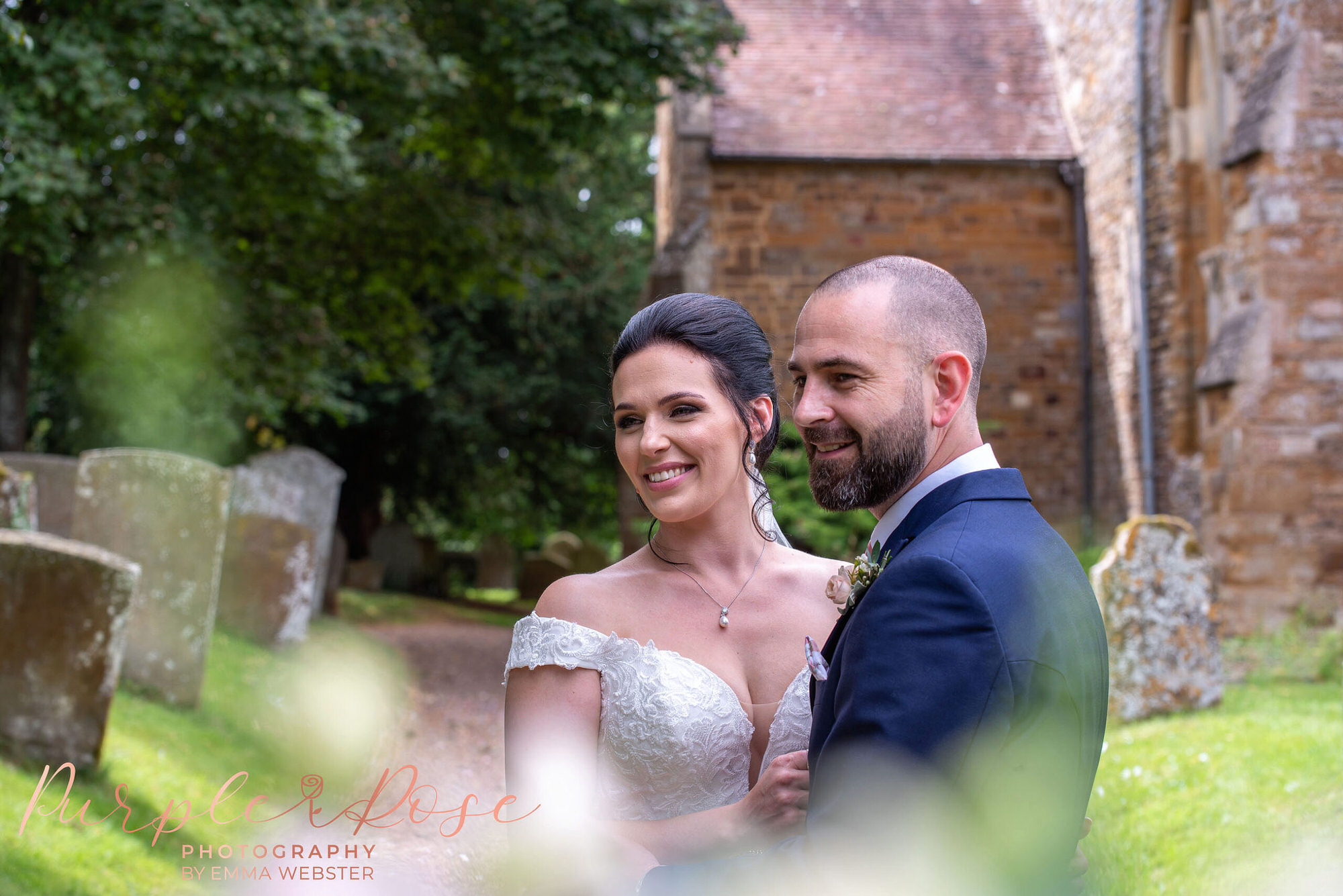 Bride and groom outside their church