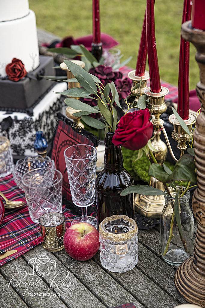 Gothic wedding table styling