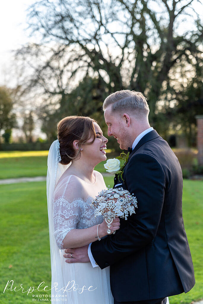 Bride and groom giggling