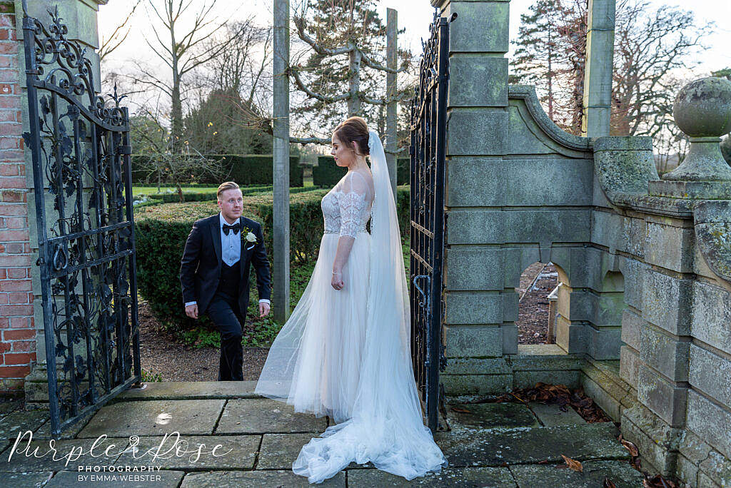 Groom walking to his bride