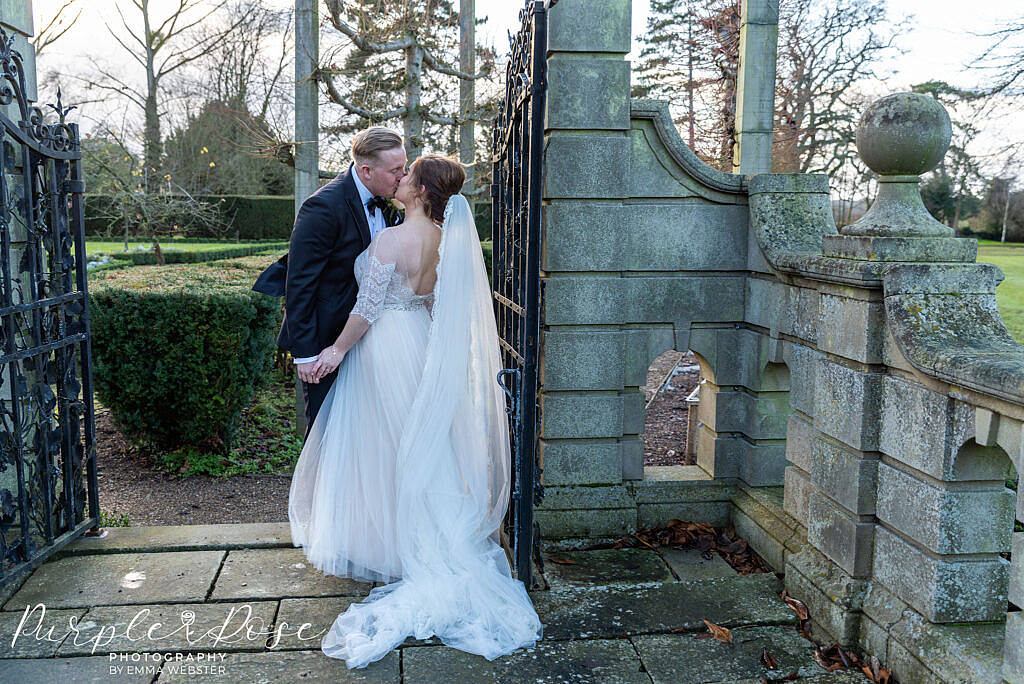 bride and groom kissing