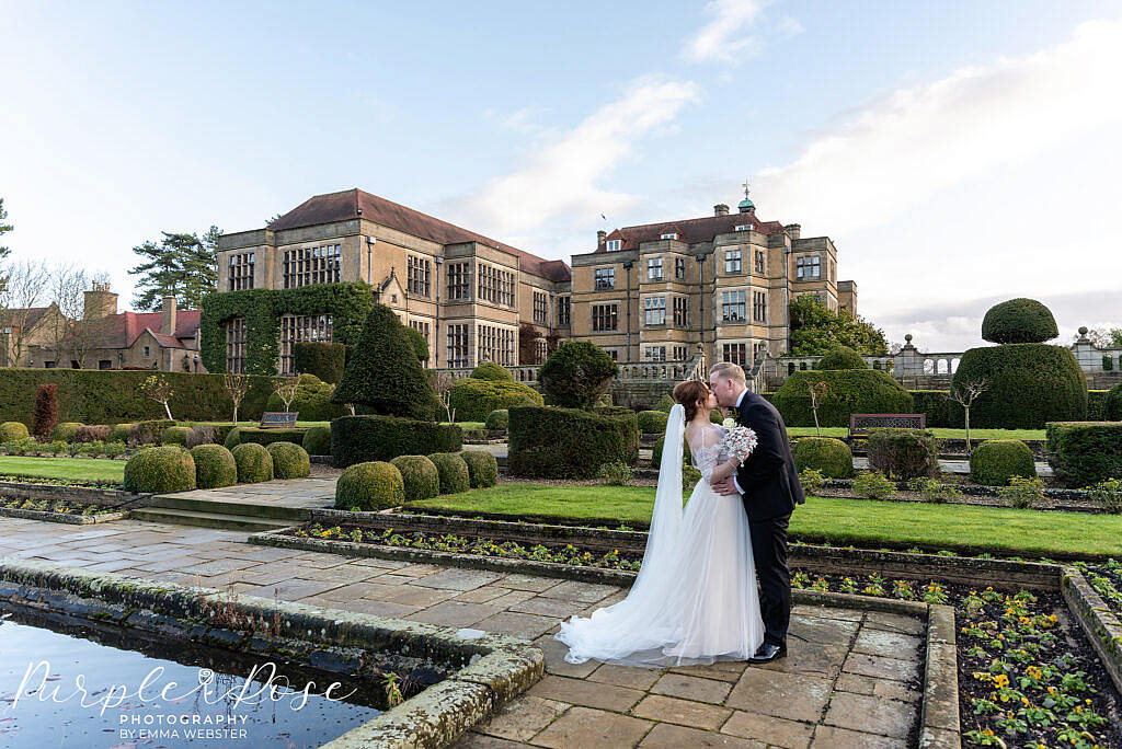 Bride and groom embracing