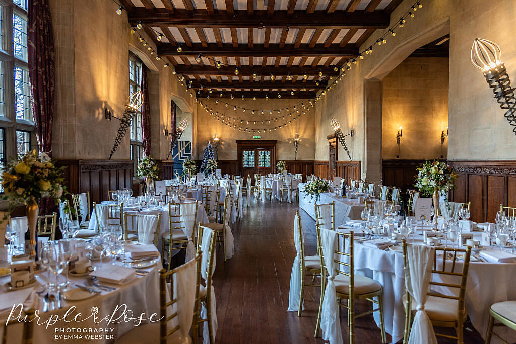 Reception room decorated with fairy lights