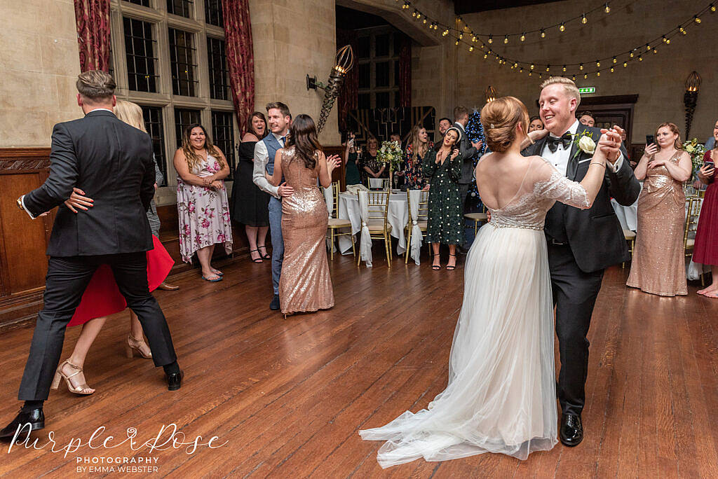 Bride and groom dancing