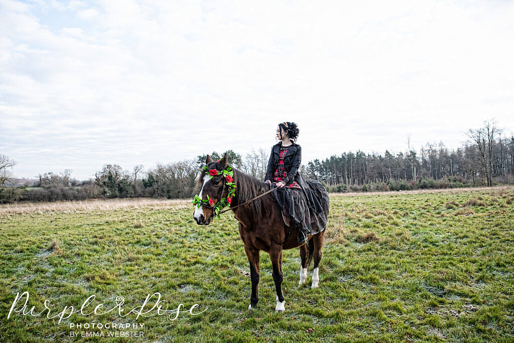 Bride riding a horse