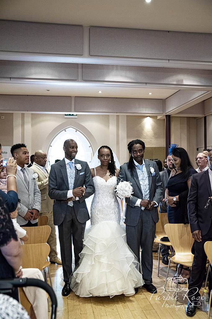 Bride walking to her groom