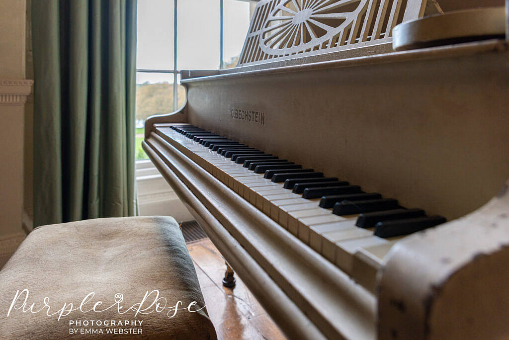 Close up of a piano at Kelmarsh Hall Northampton
