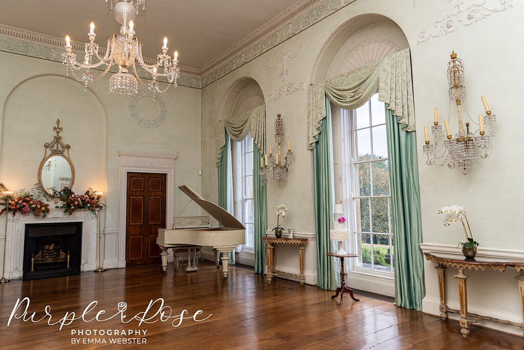 Room with wedding cake in at Kelmarsh Hall Northampton
