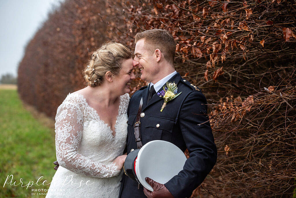 bride and groom laughing