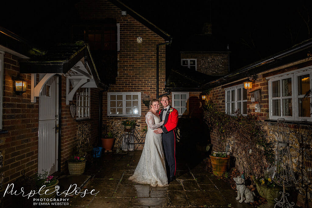 Nigh time photo of bride and groom