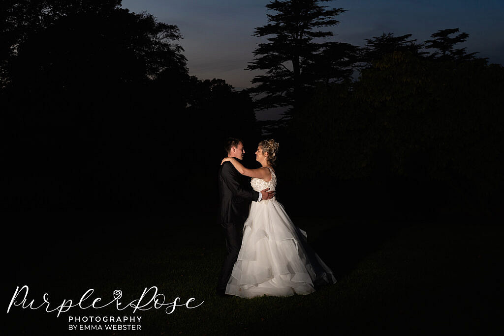 Night time wedding portrait