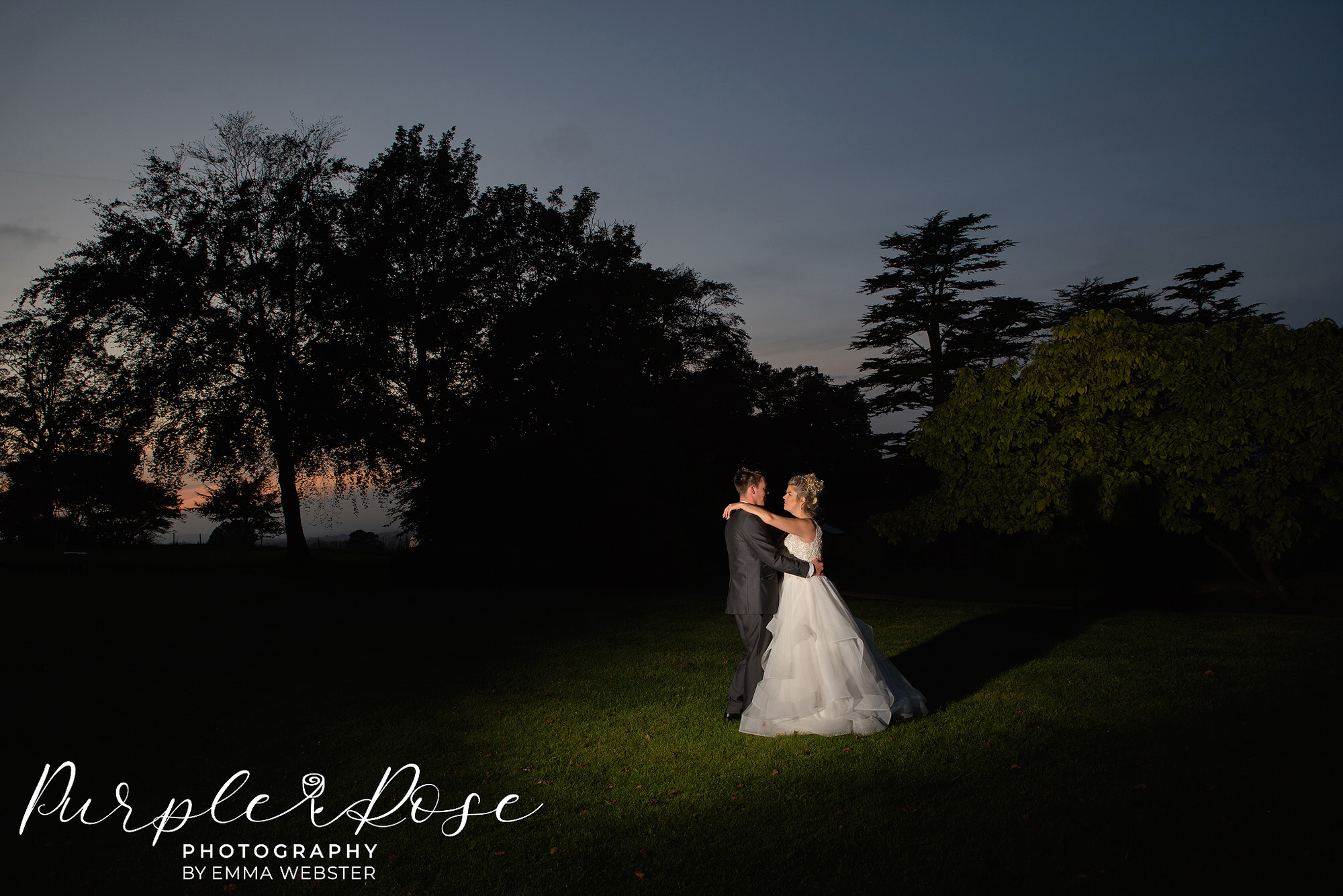 Bride and groom at blue hour