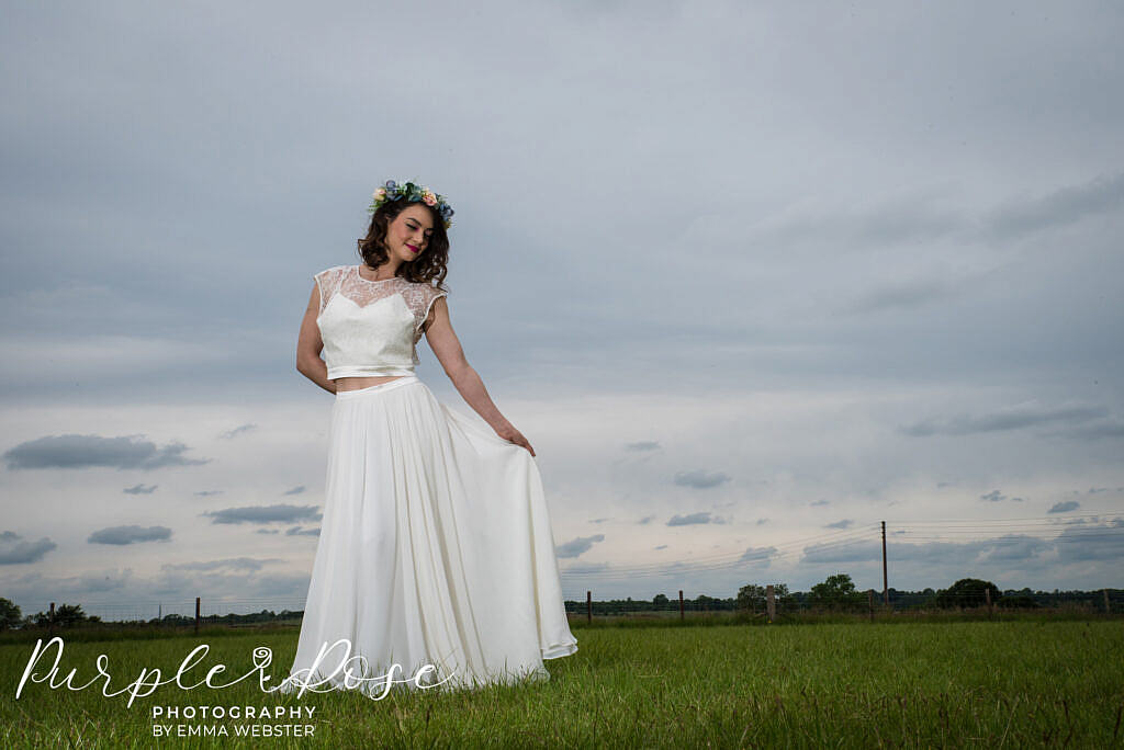 bride swishing her dress