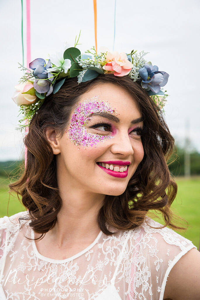 bride with glitter on her face