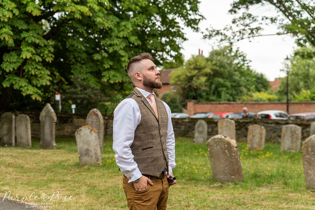 Groom outside the church