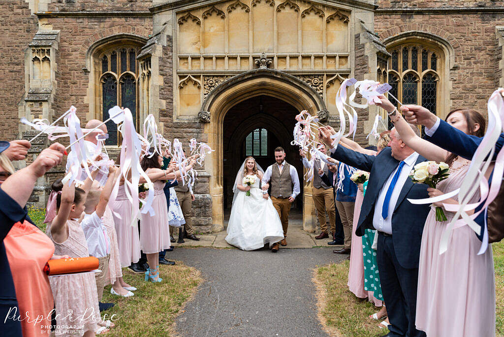 Bride and groom leaving the church