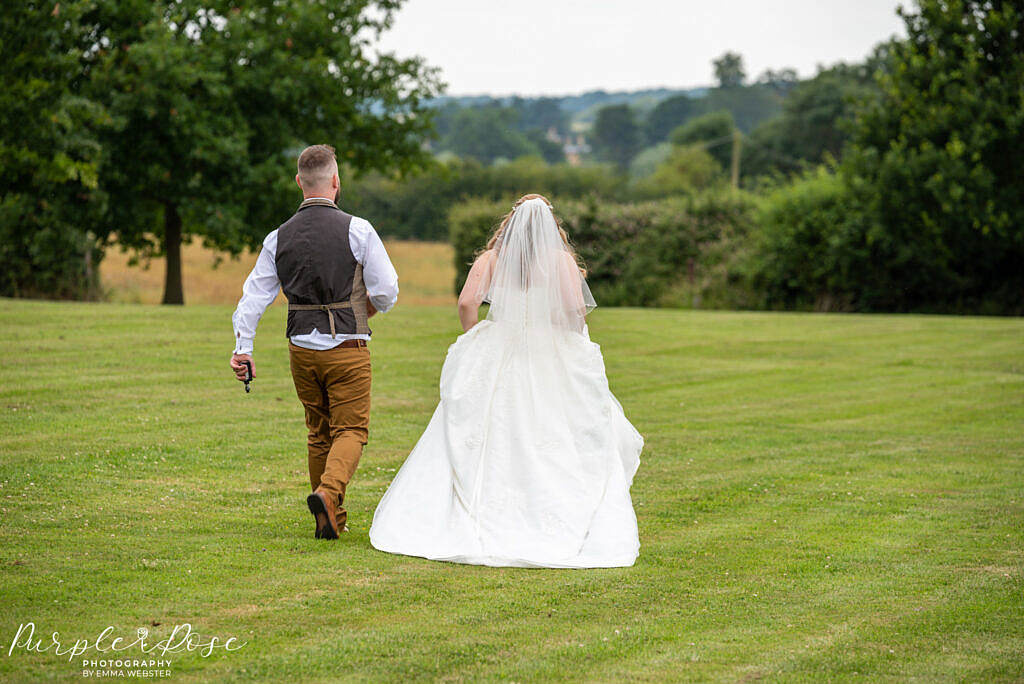 Bride and groom walking together