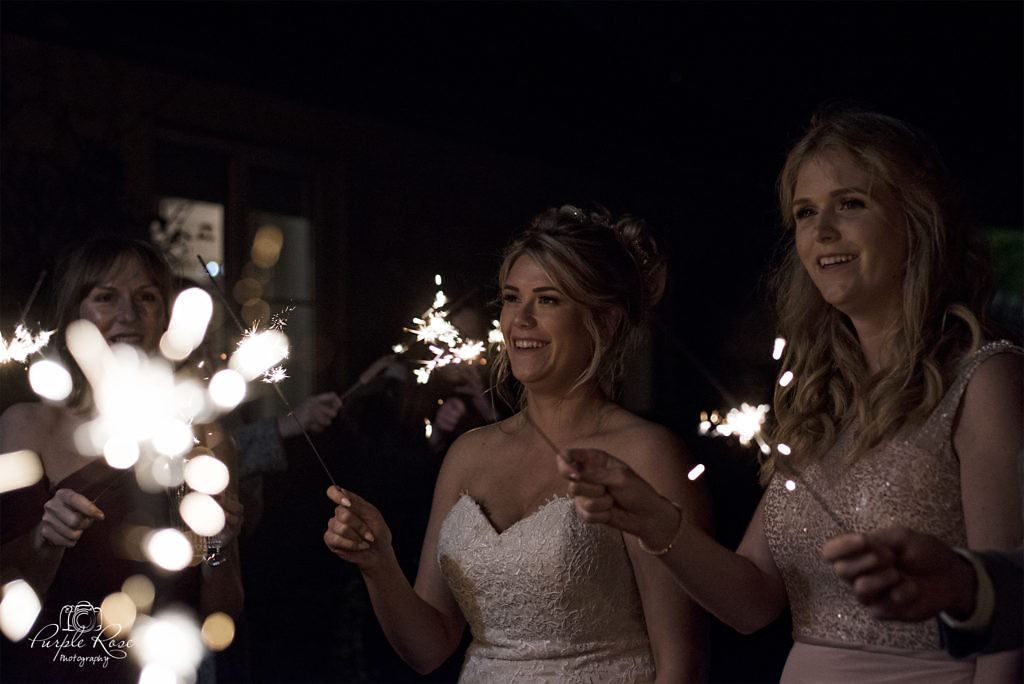 Bride and guests enjoying the evening with some sparklers