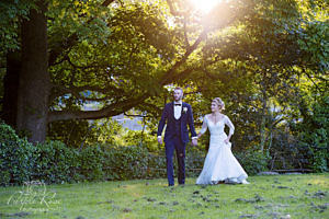 Bride and groom walking together