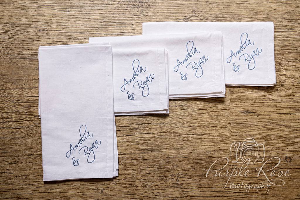Wedding napkins with the couples name embroidered