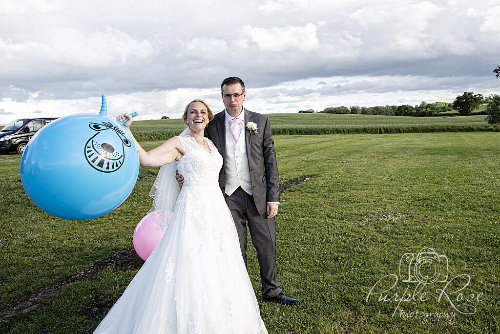 Bride celebrating her space hopper win