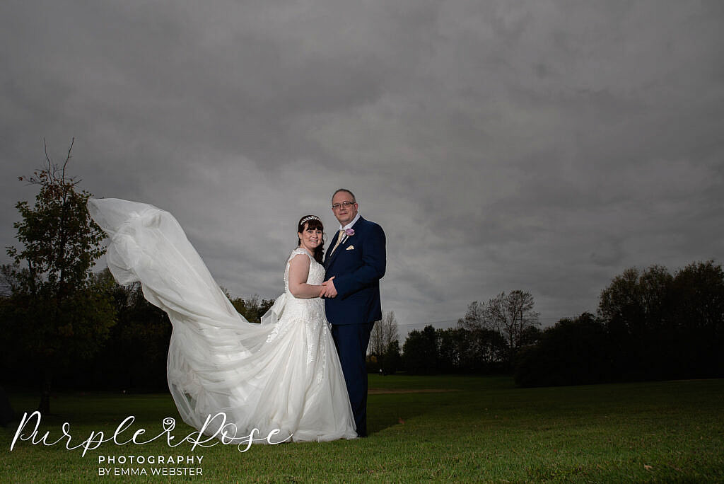 Brides dress flowing