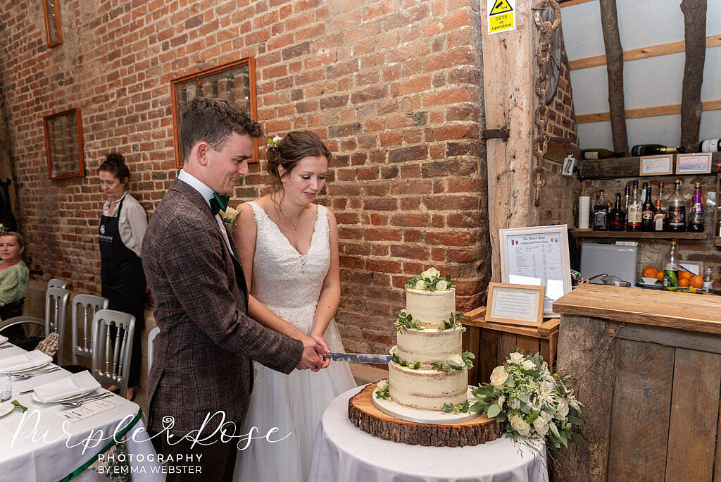 bride and groom cutting the wedding cake