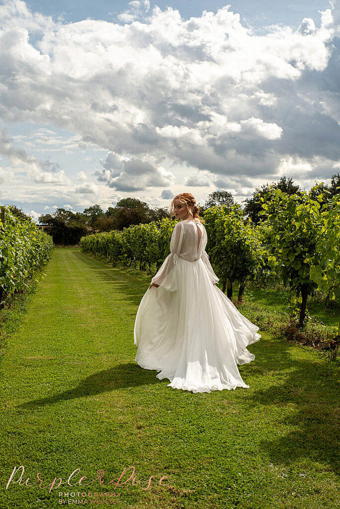 Bride looking over her shoulder