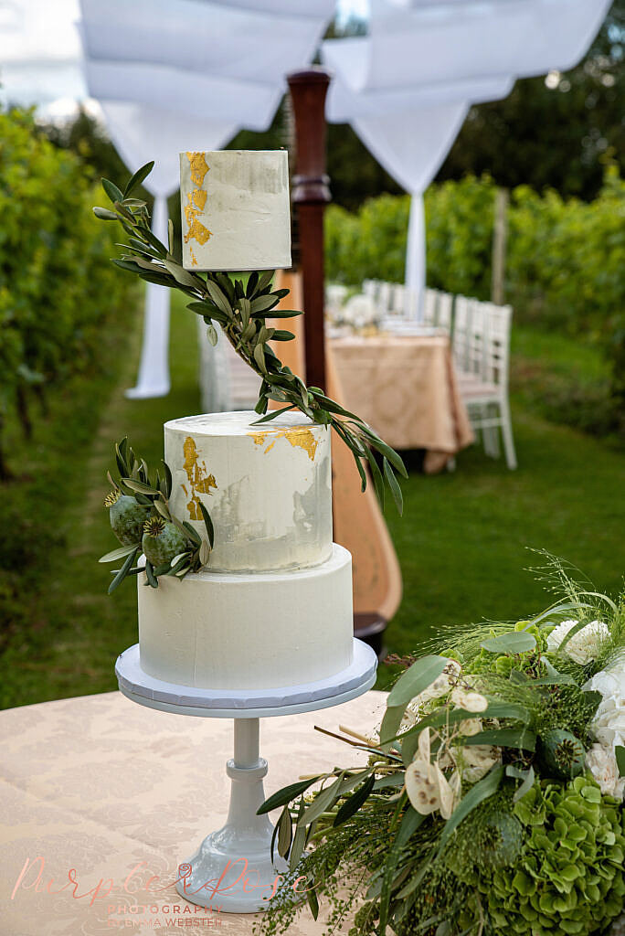 Sage and gold wedding cake