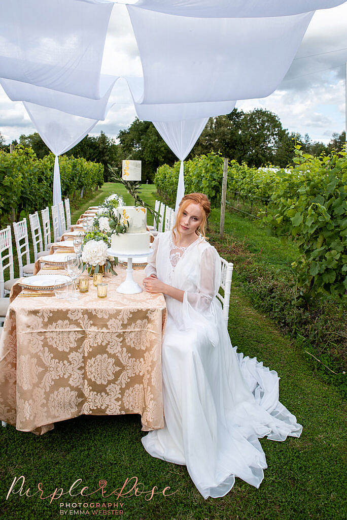 Bride sat at table