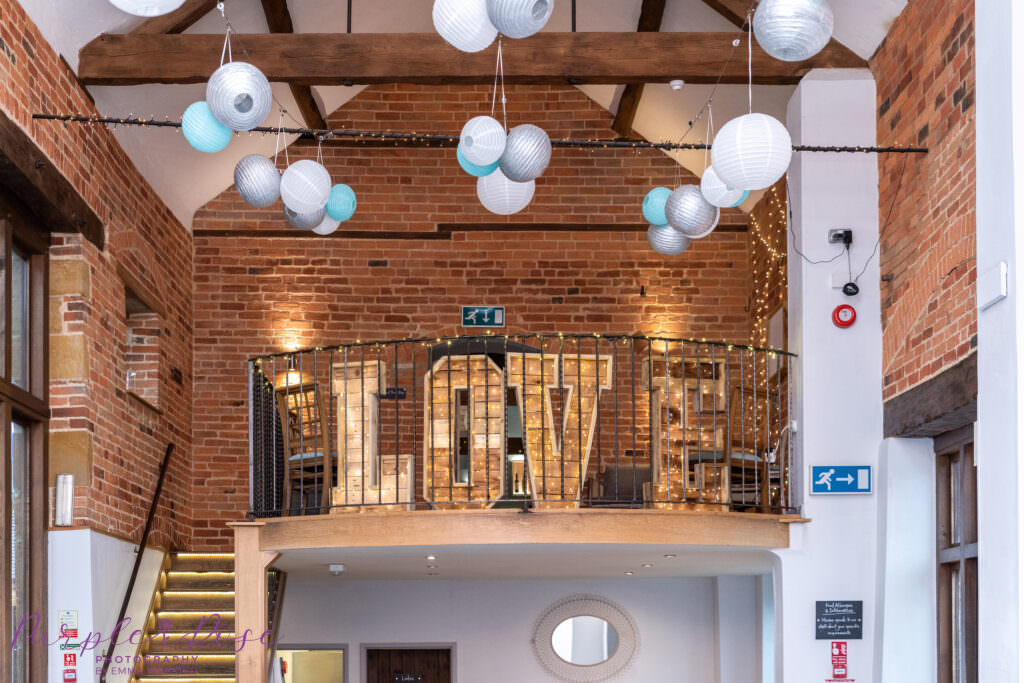 barn venues ceiling decorated