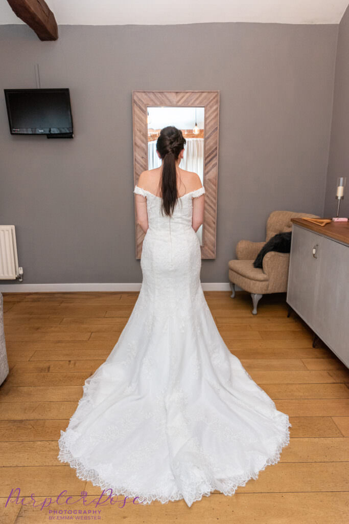 Back details of a brides wedding dress