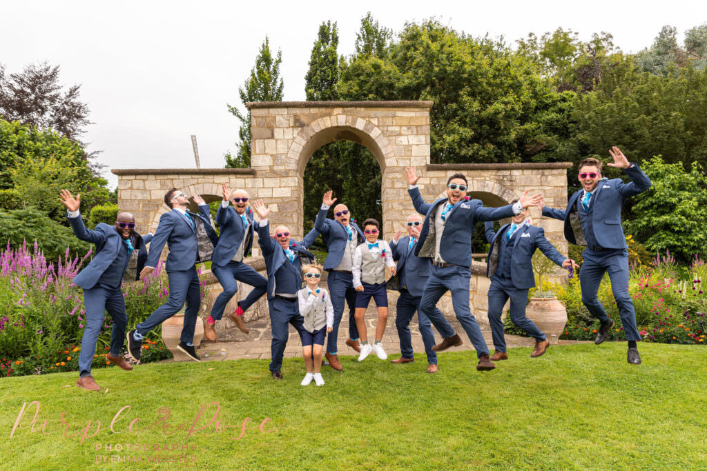 Groomsmen jumping