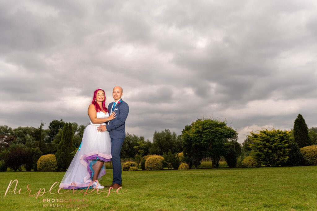 Bride and groom outside on their wedding day