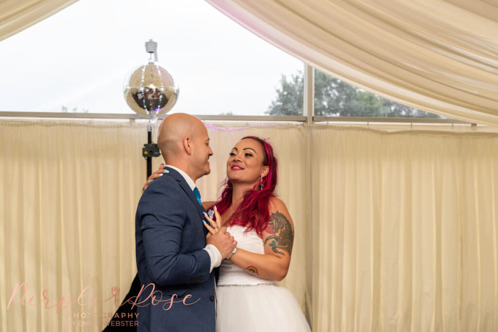 Bride and groom dancing