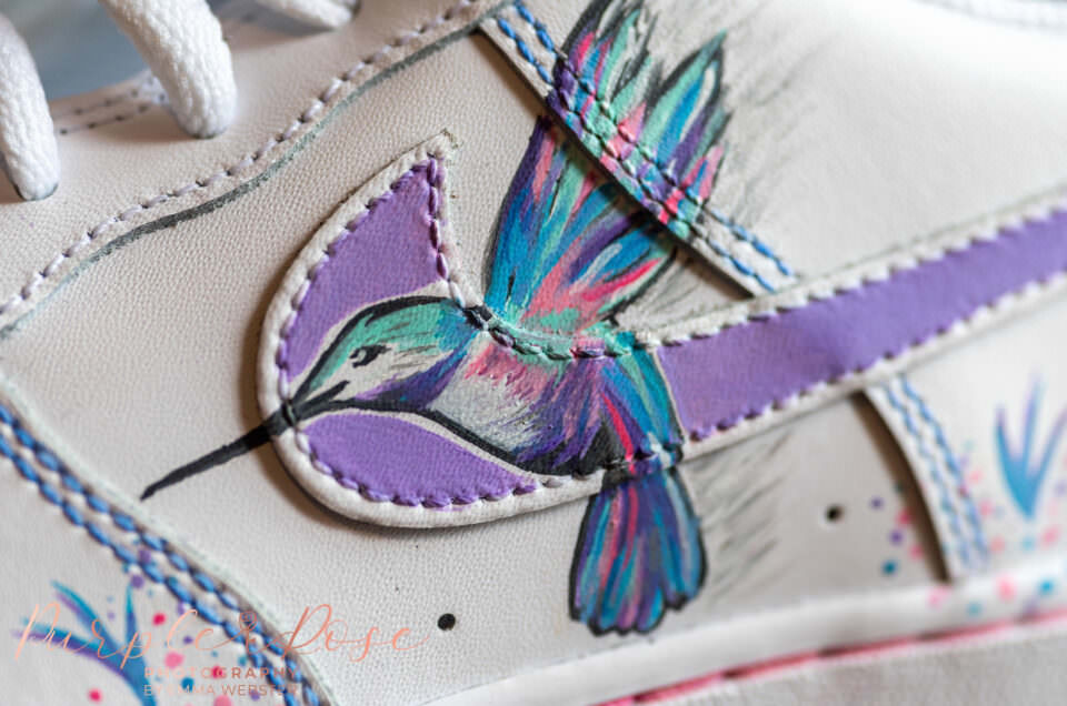 Humming bird on brides shoe