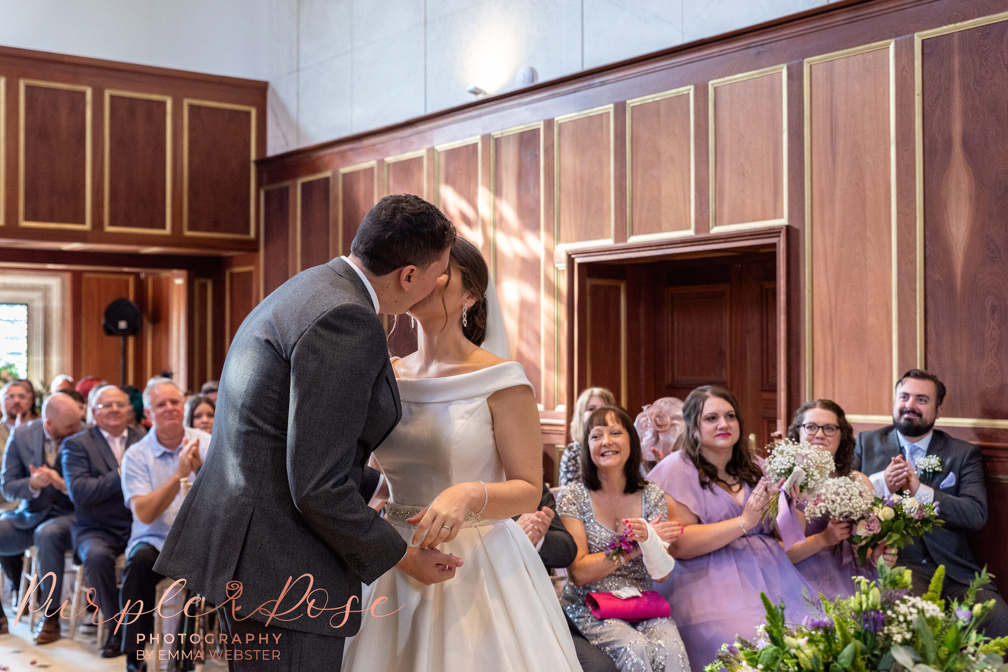 Bride and grooms first kiss