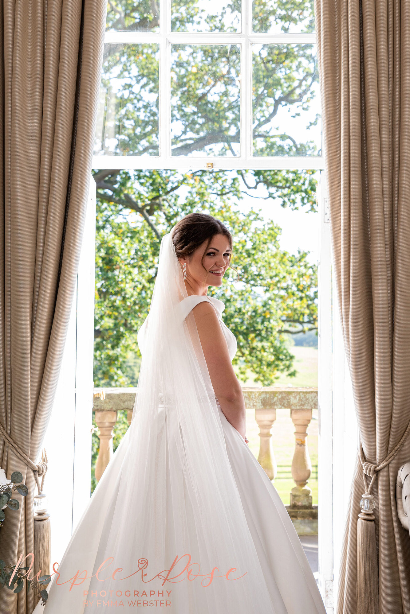 Bride looking over her shoulder