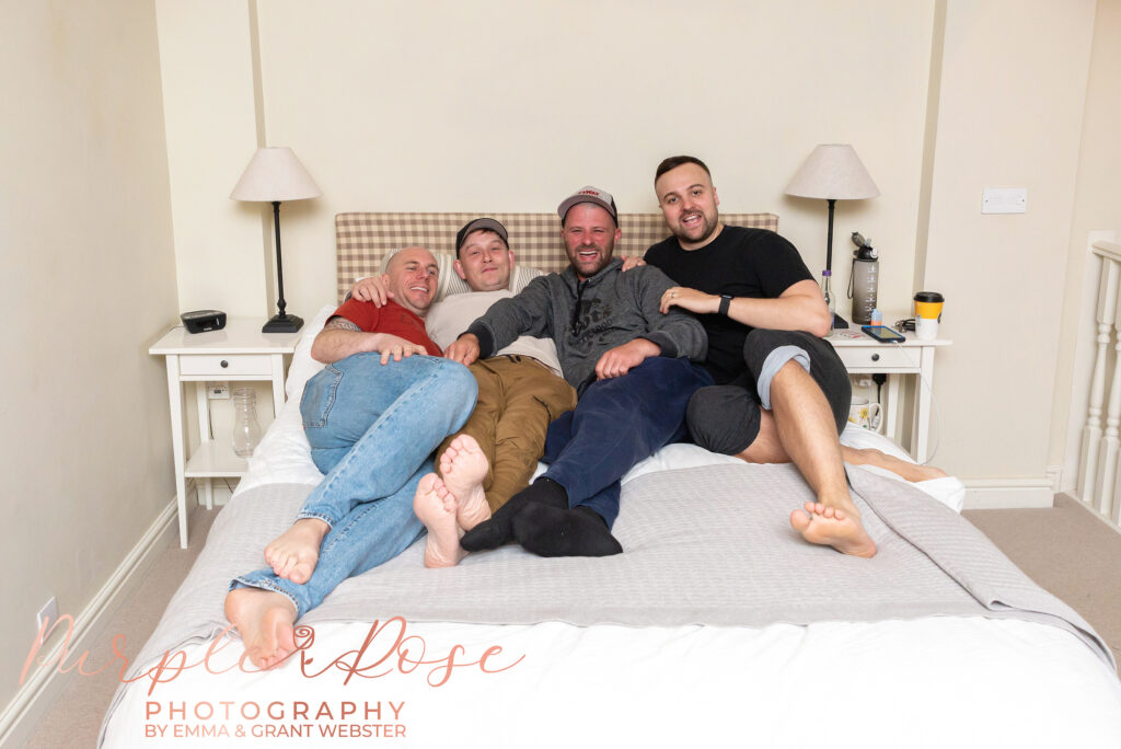 Groom and his groomsmen on his wedding day in Northampton