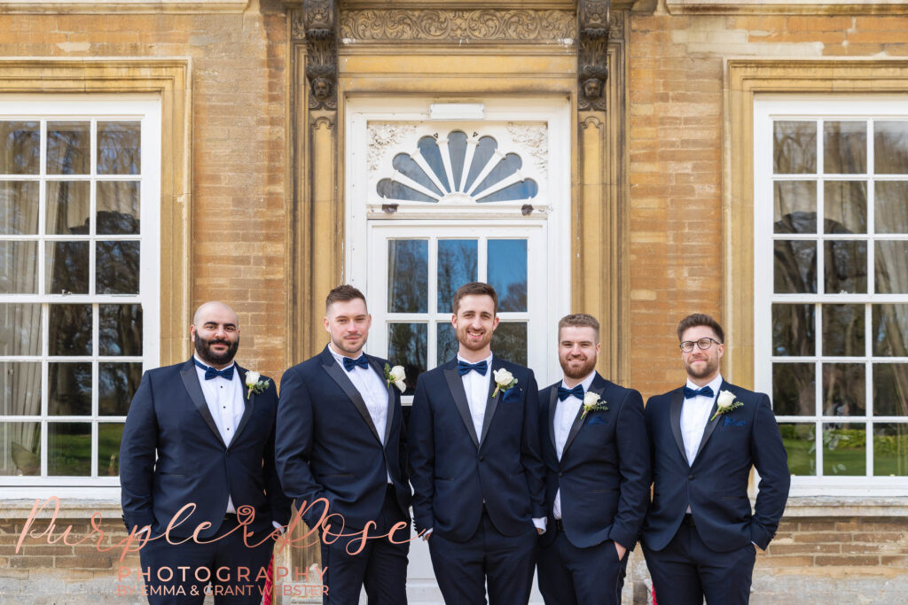 Photo of groom with his groomsen outside his wedding venue in MIlton Keynes