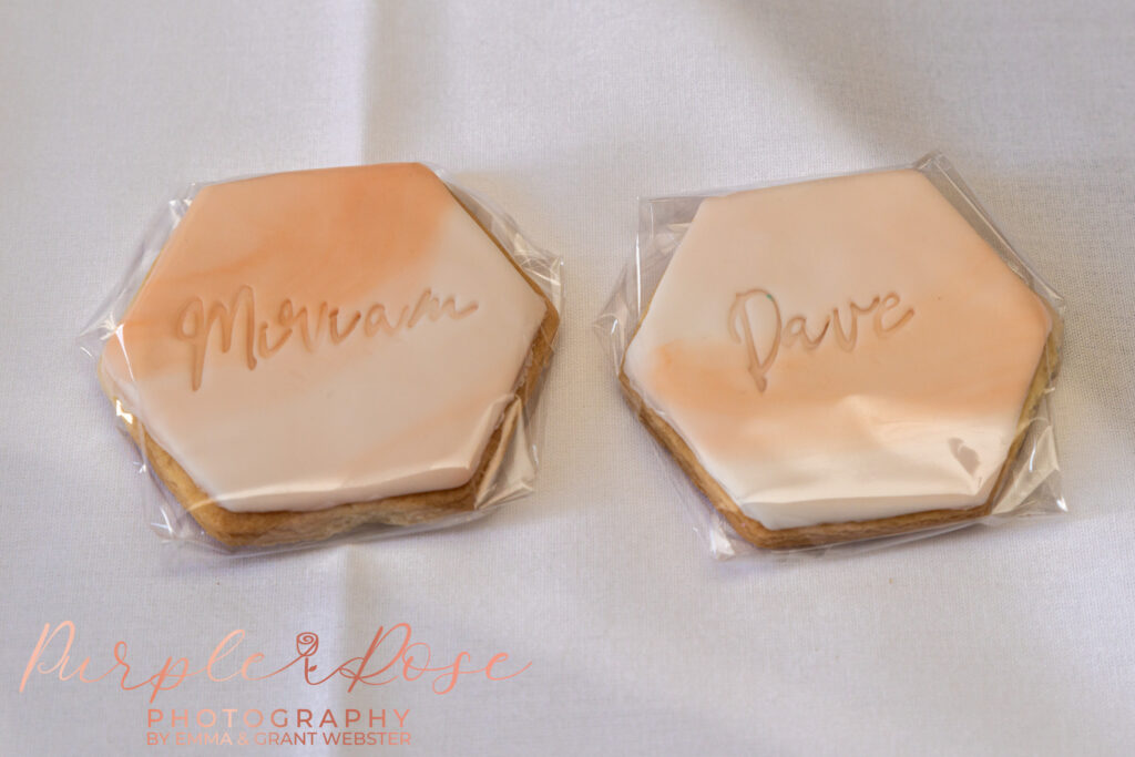Photo of biscuit weding favours at a wedding in Milton Keynes