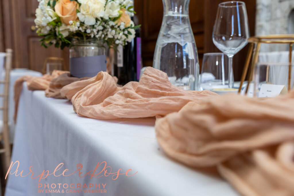 Photo of peach decoration details at a wedding in Milton Keynes