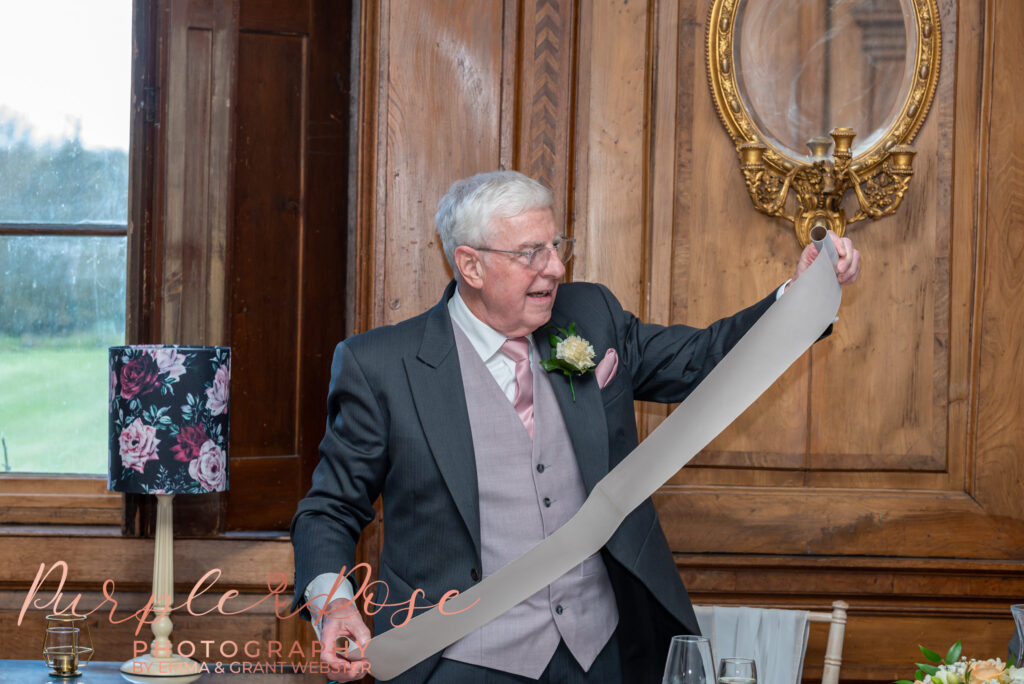 Photo of father of the bride preapring to start his speech at his duaghters wedding in Milton Keynes
